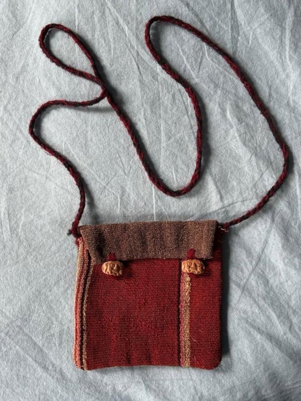 Red and Brown Crossbody Bag with Aztec Style Closures